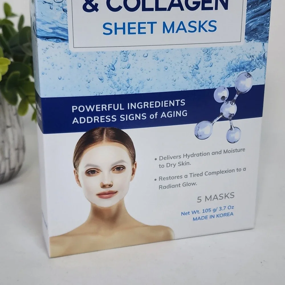 Skin 2.0 Hyaluronic & Collagen Sheet Masks Anti-aging Moisturizes Restores 5Pcs